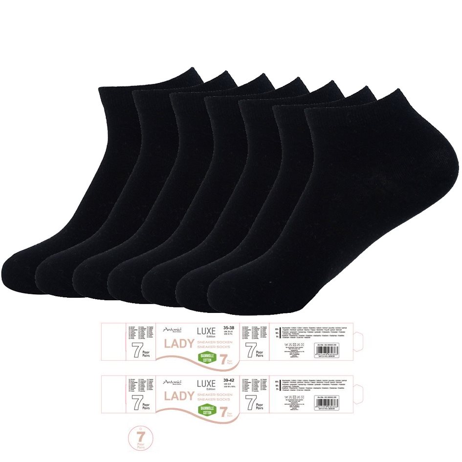 Dames Sneakersokken Zwart 7 Paar