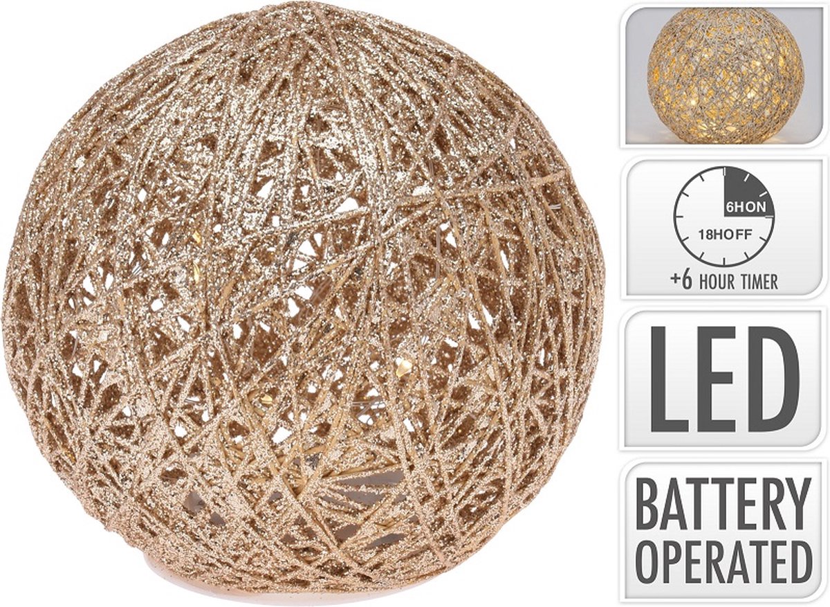 Kerts Decoratie Bol Led 15 Cm Beige