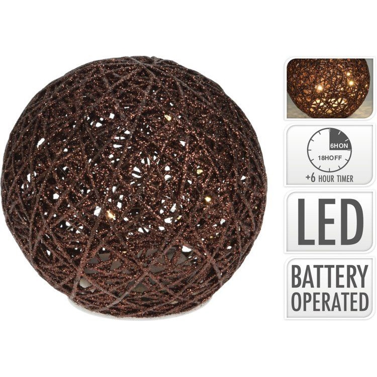Kerts Decoratie Bol Led 20 Cm Bruin Nieuw